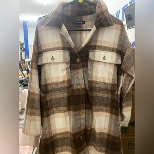 Banana Republic Brown & Cream Plaid Utility Shacket